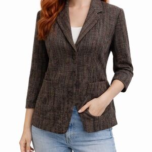 Sag Harbor Petite 14P Tweed Blazer Jacket Multicolor Wool-Blend Look FS21453JC